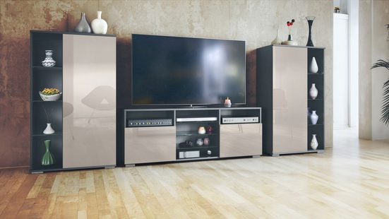 Modern Wall Unit "Davos" in Black Matt + Various Color Fronts