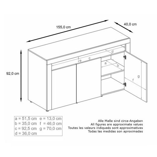 Sideboard Valencia - White / Various Front Colors