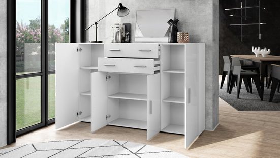 Highboard "Aron" in White Matt with Various Front Colours