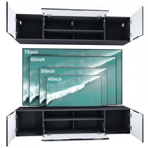Tv Stand Set Mogan in Black Matt / Various Front Color