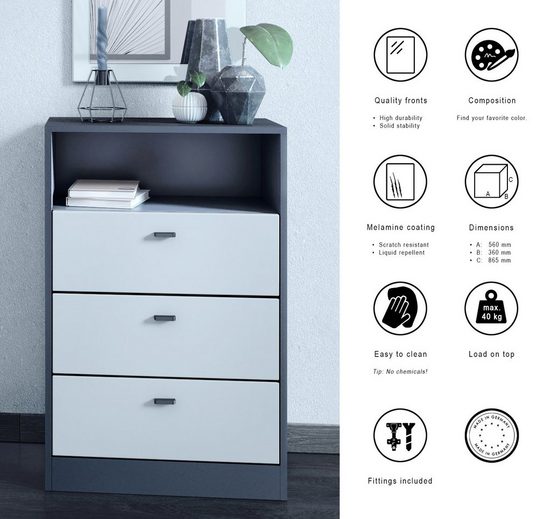 Storage Unit "Pinio V3" in Black/Fronts in Various Colors