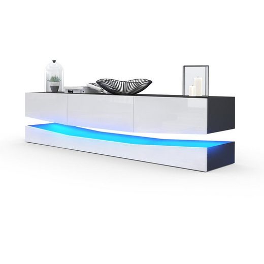 Modern Wall Mounted Tv Stand "City" In White Matt Body