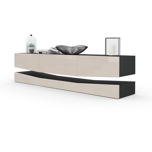 Modern Wall Mounted Tv Stand "City" In White Matt Body