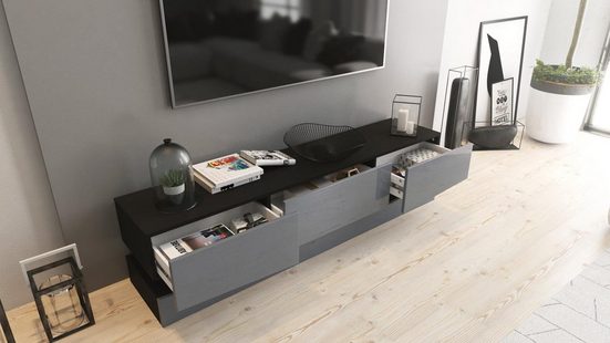 Modern Wall Mounted Tv Stand "City" In White Matt Body