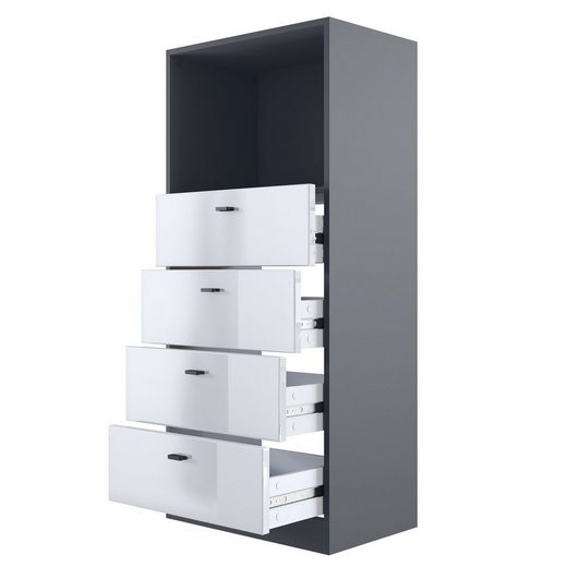 Storage Unit "Pinio V4" in Black/Fronts in Various Colors