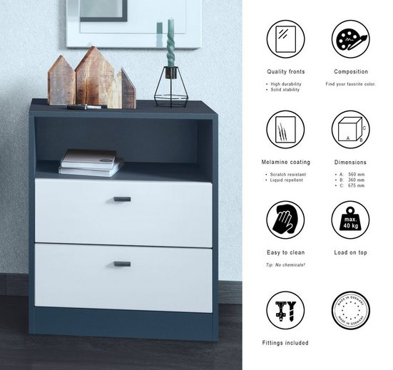 Storage Unit "Pinio V2" in Black/Fronts in Various Colors