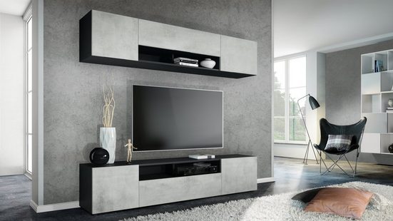 Tv Stand Set Mogan in Black Matt / Various Front Color