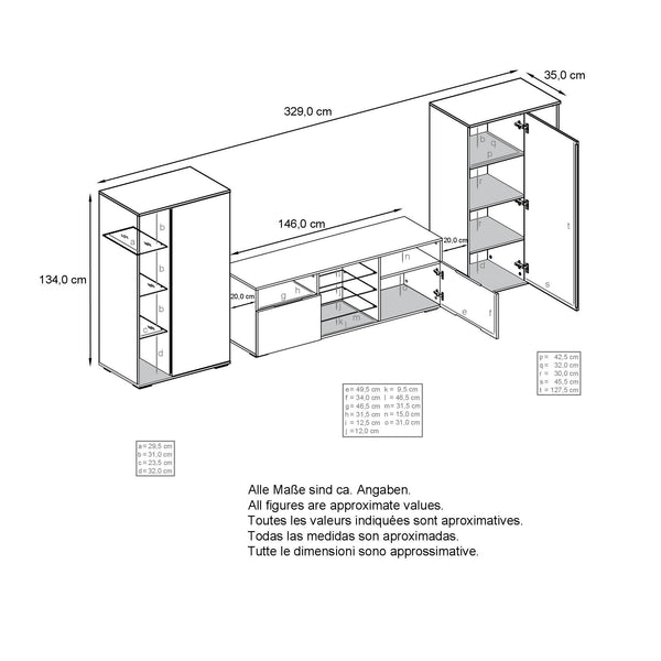 Modern Wall Unit "Davos" in Black Matt + Various Color Fronts