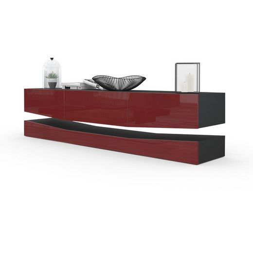 Modern Wall Mounted Tv Stand "City" In White Matt Body