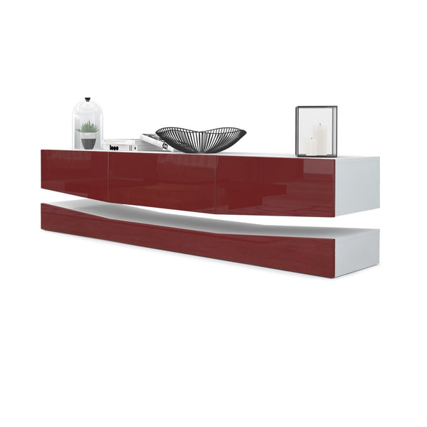 Modern Wall Mounted Tv Stand "City" In White Matt Body