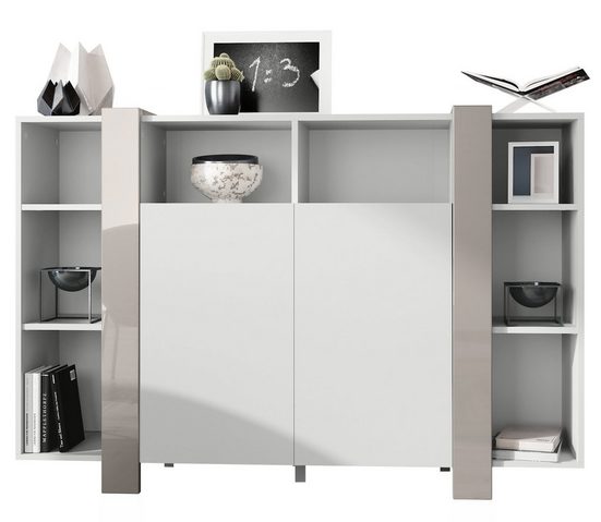 Modern Highboard "Ida" in White Matt + Various Color Boarder