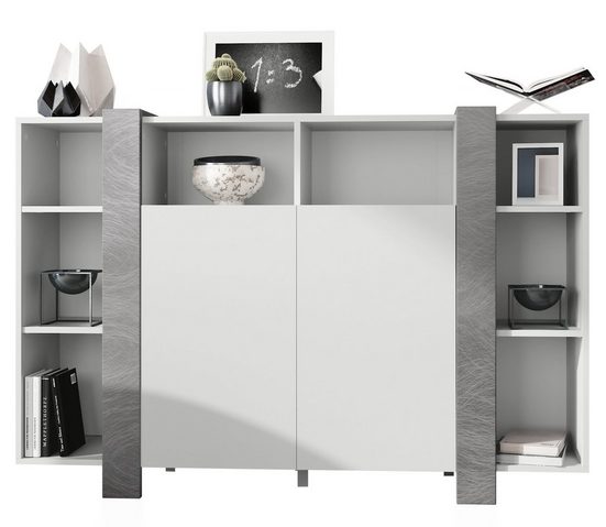 Modern Highboard "Ida" in White Matt + Various Color Boarder