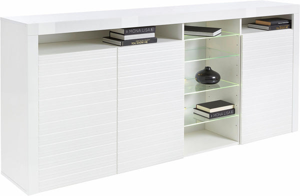 Highboard "Odessa " in White High Gloss / White Ripple High Gloss