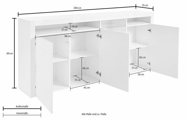 Highboard "Odessa " in White High Gloss / White Ripple High Gloss