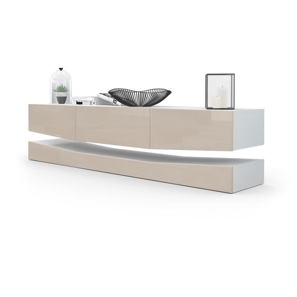 Modern Wall Mounted Tv Stand "City" In White Matt Body
