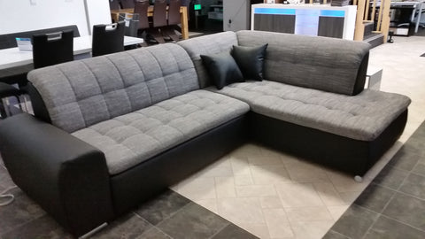 Sectional "Edard BR" in Black PU Leather / Grey Fabric + Bed Function