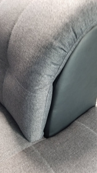 U-Shape Sectional "Edard" in Black PU Leather and Grey Fabric + Bed Function/Ottoman