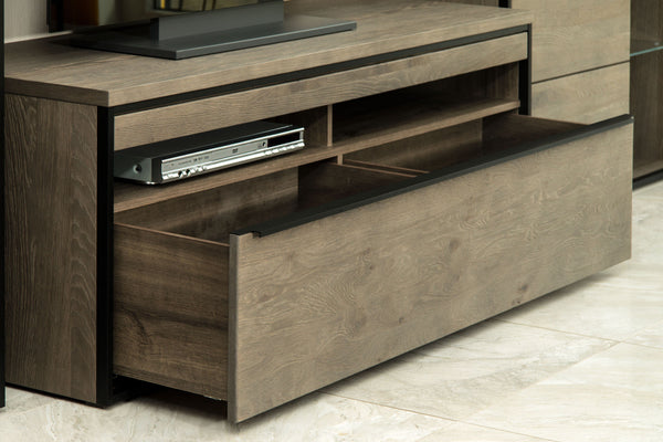 Modern Knotty Oak Wall Unit "Avignon" in Stone Grey Finish
