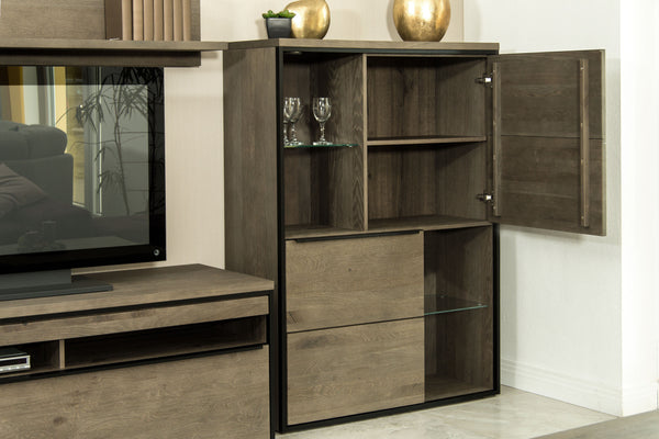 Modern Knotty Oak Wall Unit "Avignon" in Stone Grey Finish