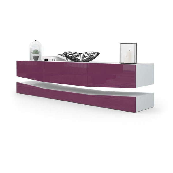 Modern Wall Mounted Tv Stand "City" In White Matt Body
