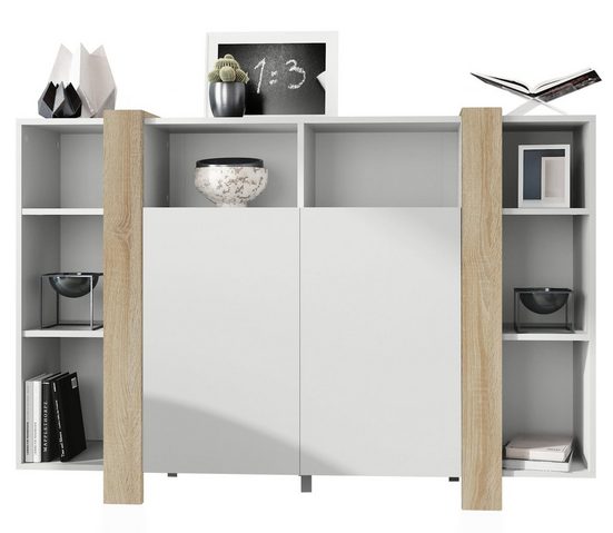 Modern Highboard "Ida" in White Matt + Various Color Boarder