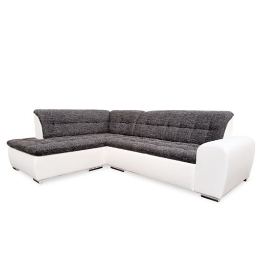 Sectional "Edard BR" in White PU Leather / Black Fabric + Bed Function