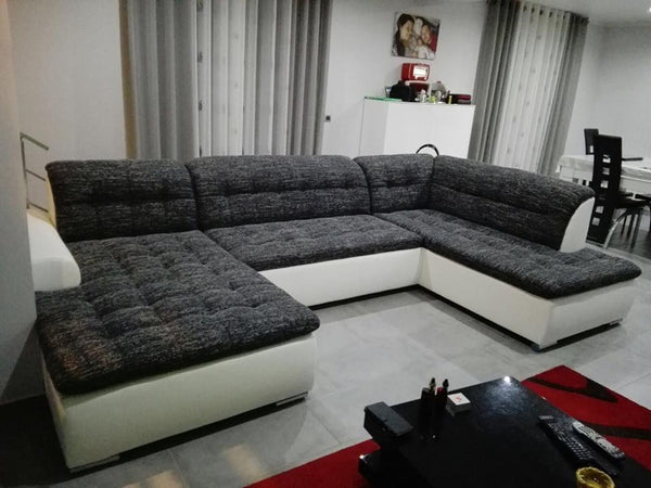 U-Shape Sectional "Edard" in Grey Fabric + Bed Function/Ottoman