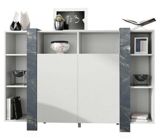 Modern Highboard "Ida" in White Matt + Various Color Boarder