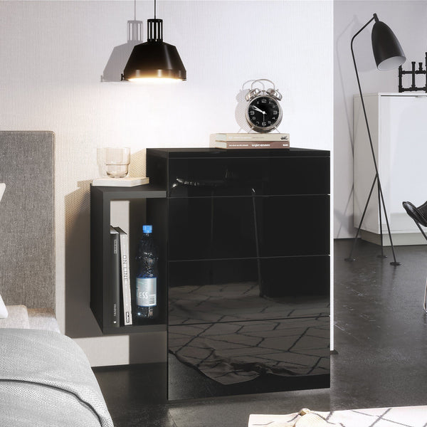 Wall Mounted Nightstand "Queen" in Black / Black High Gloss