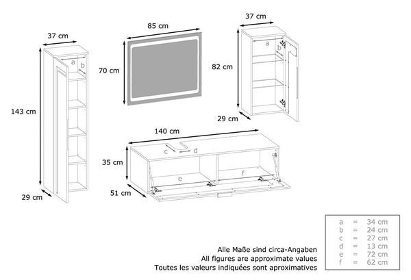 Bathroom Furniture Set "Aloha" in White / Various Trim Color