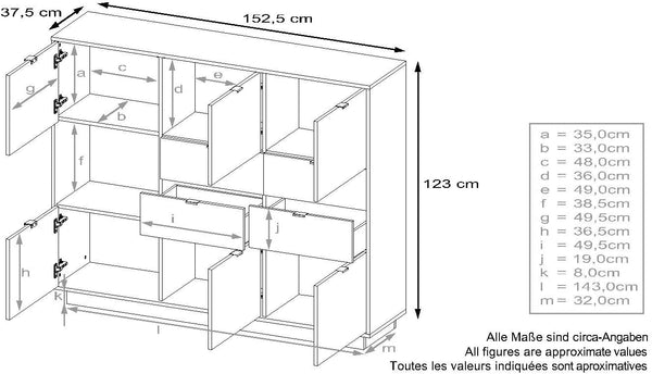 Highboard "Metro V2" in Concrete / White High Gloss