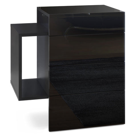 Wall Mounted Nightstand "Queen" in Black / Black High Gloss