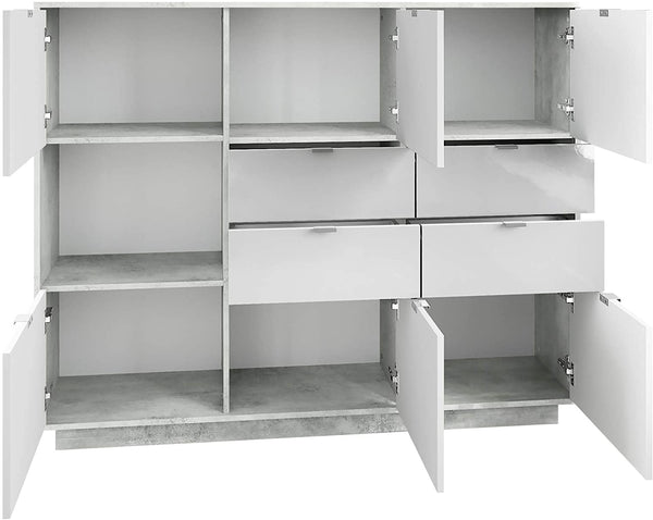 Highboard "Metro V2" in Concrete / White High Gloss
