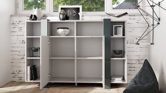 Modern Highboard "Ida" in White Matt + Various Color Boarder