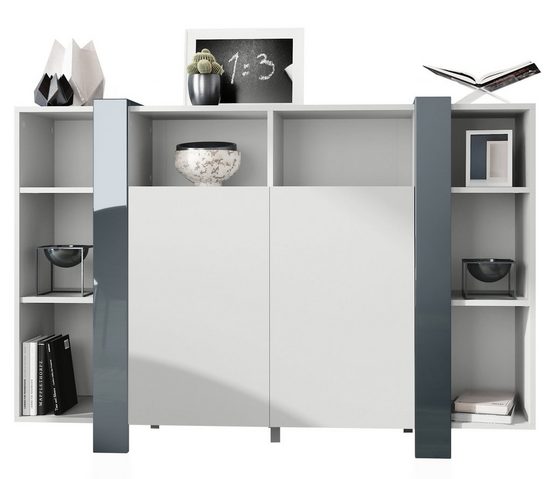 Modern Highboard "Ida" in White Matt + Various Color Boarder