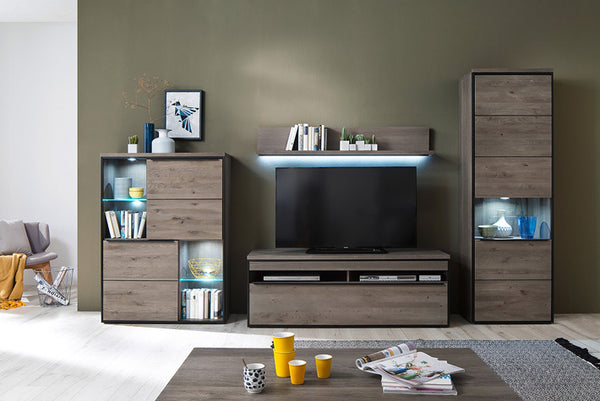 Modern Knotty Oak Wall Unit "Avignon" in Stone Grey Finish