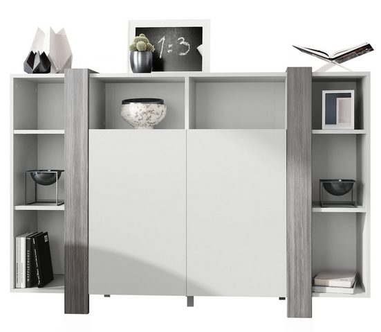 Modern Highboard "Ida" in White Matt + Various Color Boarder