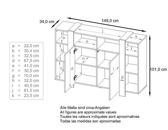 Modern Highboard "Ida" in White Matt + Various Color Boarder