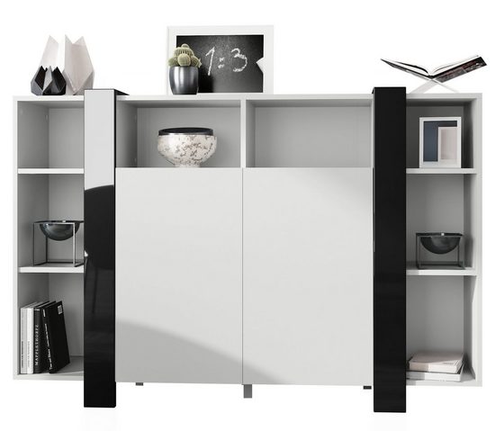 Modern Highboard "Ida" in White Matt + Various Color Boarder