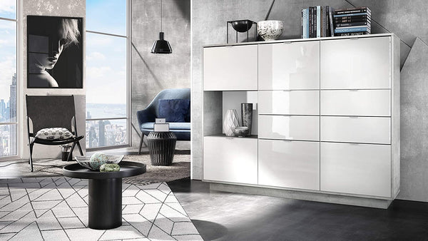 Highboard "Metro V2" in Concrete / White High Gloss