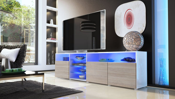 TV Stand "Granada V2" - White High Gloss /  Various Color Fronts