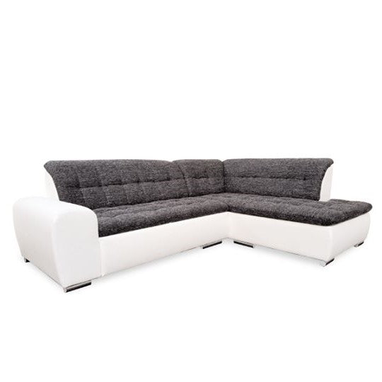 Sectional "Edard BR" in White PU Leather / Black Fabric + Bed Function