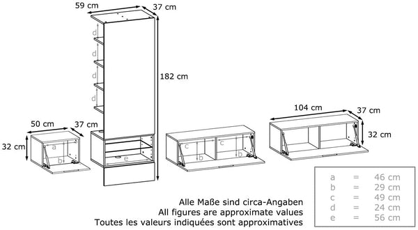 Wall Unit "Manhattan V3" with White Body + Various Colors