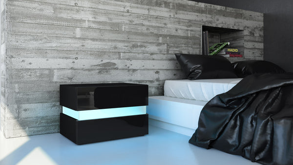 Nightstand "Flow" in Black High Gloss