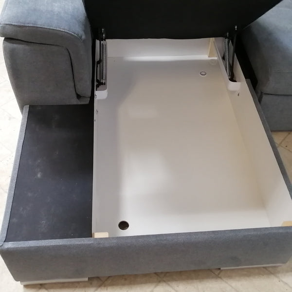 U-Shape Sectional "Nelson" in Grey Fabric + Bed Function/Ottoman