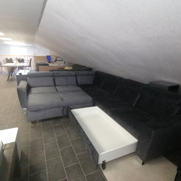 Sectional "Atlas" in Dark Anthrazit + Bed Function