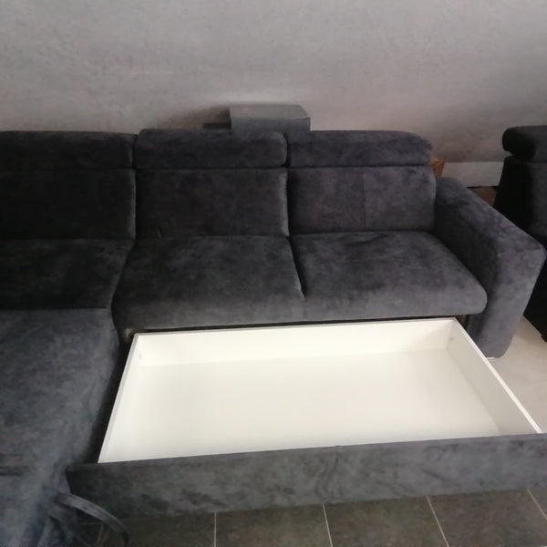 Sectional "Atlas" in Dark Anthrazit + Bed Function