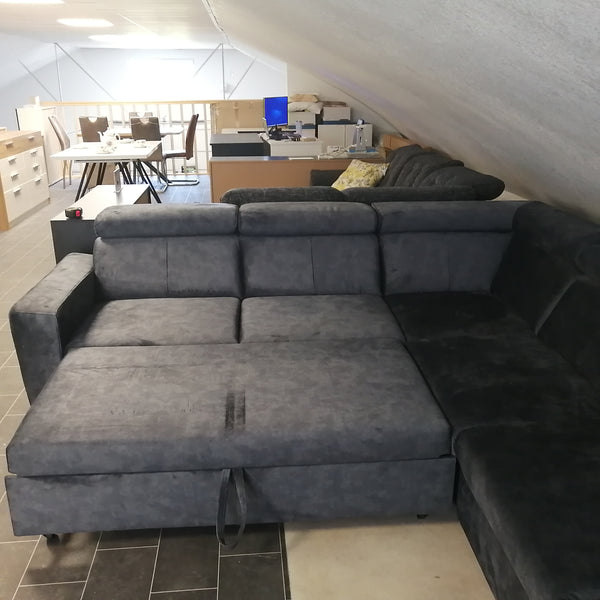 Sectional "Atlas" in Dark Anthrazit + Bed Function