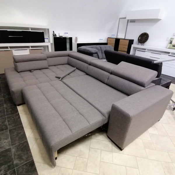 Sectional "Elias" in Gray Fabric + Bed Function