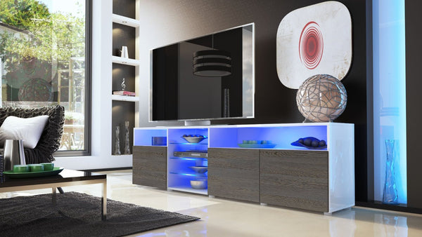 TV Stand "Granada V2" - White High Gloss /  Various Color Fronts